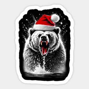 Roaring Santa Bear Sticker